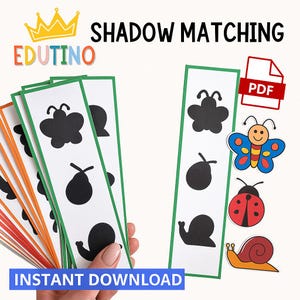 Juego de emparejar sombras para niños: 23 páginas de siluetas de animales y objetos / Actividad de lógica (PDF) / Imprimible para preescolares