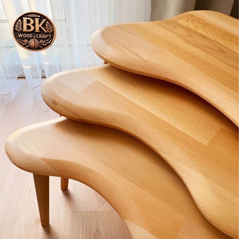 Set of 3 Natural Wood Nesting Coffee and End Tables main image 1