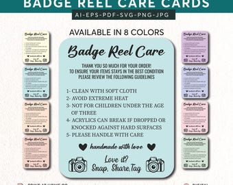 Scheda di cura per badge avvolgibile stampabile in colori pastello / Istruzioni per la cura del badge avvolgibile in acrilico pronto per la stampa / Grazioso inserto per imballaggio per piccole imprese
