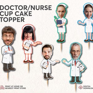 Nurse Face Cupcake Toppers | Doctor Face Cupcake Toppers | Medical Party Decor | RN Graduation | Doctor Birthday | White Coat Ceremony