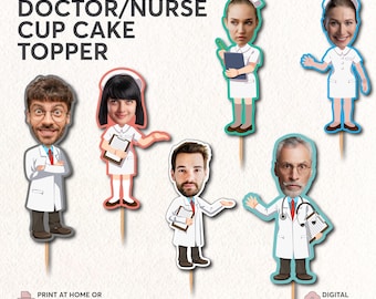 Nurse Face Cupcake Toppers | Doctor Face Cupcake Toppers | Medical Party Decor | RN Graduation | Doctor Birthday | White Coat Ceremony