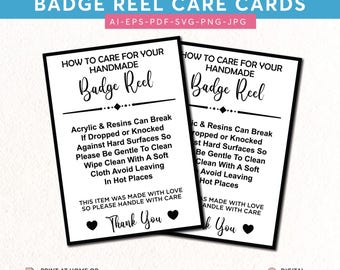 Printable Badge Reel Care Card | Badge Reel Care Instructions Card | Ready to Print Packaging Insert | Small Business Care Card