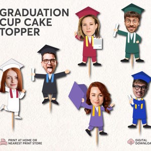 Face Graduation Cupcake Toppers 2025 | Custom Cupcake Grad Decor | Printable Graduation Party Face Custom Photo Cupcake Topper