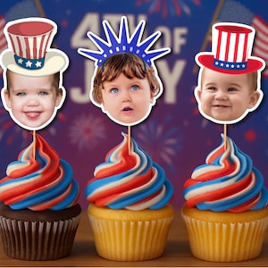 Custom 4th of July Face Cupcake Toppers | Uncle Sam Photo Cupcake Topper | First Birthday Face Topper | Patriotic Face Cupcake Topper