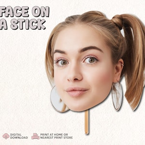 Face on a Stick | Digital Head On A Stick | Printable Bride Big Head Cutout | Bachelorette Personalised Photo Props | Hens Party Favours