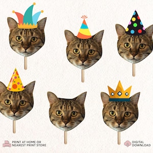 Recorte de cara de mascota personalizado / Cabeza de perro o gato en un palo / Accesorio fotográfico divertido para mascotas / Decoración para fiestas de mascotas / Máscara facial de animal personalizada