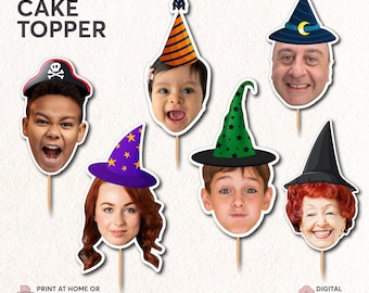 Witches Hat Photo Cupcake Toppers | Face Cupcake Toppers | Witch Hat Cupcake Topper | Custom Halloween Decor | Printable Halloween Topper