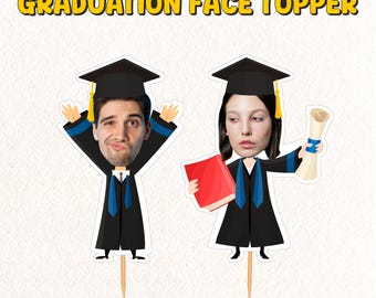 Face Cupcake Toppers for Graduation | 2025 Graduation Cupcake Toppers | CupCake Toppers for Graduation | Picture Graduation Cupcake Toppers