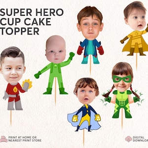 Comic Book Superhero Face Cupcake Toppers | Custom Baby Face Cupcake Topper | Superheroes Photo Toppers | Spiderman Cupcake Toppers