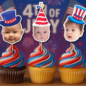 Custom 4th of July Face Cupcake Toppers | First Birthday Face Topper | First Birthday Face Topper | Patriotic Face Cupcake Topper
