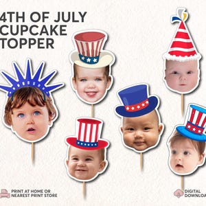Customized Patriotic Face Cupcake Topper | 4th of July Cupcake Toppers | Uncle Sam Photo Cupcake Topper | First Birthday Face Cupcake Topper