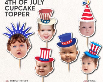 Customized Patriotic Face Cupcake Topper | 4th of July Cupcake Toppers | Uncle Sam Photo Cupcake Topper | First Birthday Face Cupcake Topper