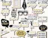 2026 Graduation Photo Booth Props Printable | Graduation Props | Class of 2026 Party Decor | Graduation Black Gold Props | Instant Download