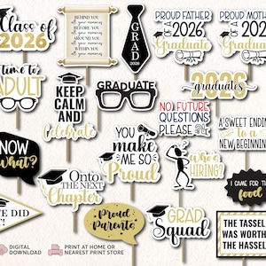 2026 Abschlussfeier Photo Booth Requisiten Printable | Abschlussfeier Requisiten | Klasse von 2026 Party Dekoration | Abschluss Schwarz Gold Requisiten | Sofort Download