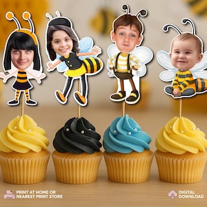 BEE Cupcake Face Topper | Personalized Bee Photo Cupcake Toppers | Cute Bee Cupcake Topper | Bee Cupcake Topper | Bee Cupcake Topper