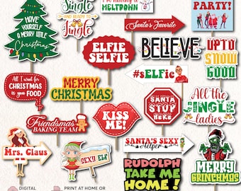 20 Christmas Party Photo Booth Props | Holiday Selfie Bundle | Funny Christmas Photo Booth Printable Prop | Christmas Props Instant Download