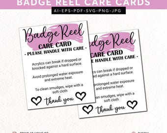 Badge Reel Care Card | Printable Badge Reel Card | Badge Reel Care Instructions | Badge Reel Packaging Insert | Badge Reel Care Printable