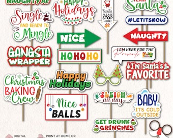 20 Christmas Party Photo Booth Props | Holiday Selfie Bundle | Funny Christmas Photo Booth Printable Prop | Christmas Props Instant Download