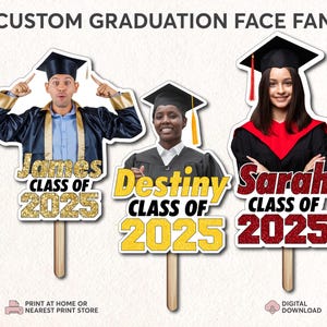 Custom Graduation Face Fans | Graduation Head Face Fan | Class of 2025 Head Fans | Graduation Faces on a Stick | Graduation Fans With Photo