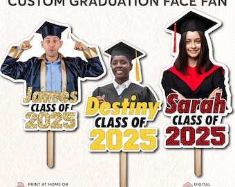 Ventagli di laurea personalizzati / Ventagli con testa di laurea / Ventagli con testa della classe del 2025 / Volti di laurea su un bastone / Ventagli di laurea con foto