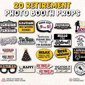 Accessoires amusants pour photomaton pour la retraite | Décorations de fête imprimables | Lot d'accessoires à téléchargement immédiat | Accessoires de selfie amusants pour la retraite