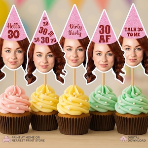 Personalized Cupcake Toppers 30th Birthday | Dirty Thirty Cupcake Toppers | Face Cupcake Toppers | 30th Birthday Face Cupcake Toppers