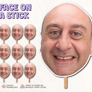 Face on a Stick | Digital Head On A Stick | Printable Big Head Cutout | Groom Face Fans | Funny Groom Face Fan | Birthday Photo Prop
