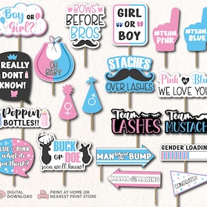 20 Printable Gender Reveal Props | DIY Gender Reveal Party Decorations | Customizable Baby Shower Photobooth Props Set | Instant Download