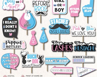 20 Printable Gender Reveal Props | DIY Gender Reveal Party Decorations | Customizable Baby Shower Photobooth Props Set | Instant Download