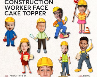 Construction Worker Face Cupcake Topper | Construction Birthday Party Decor | Custom Cake Decorations | Custom Builder Party Decor