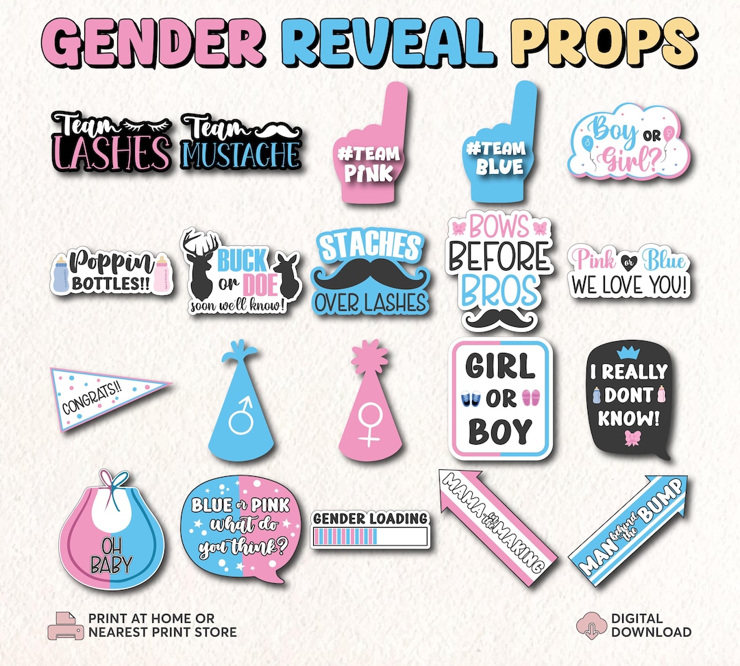 Printable Gender Reveal Props Gender Reveal Party Print Yourself