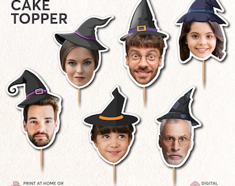 Face Cupcake Toppers for Halloween | Halloween Cupcake Topper Birthday | Witch Hat Cupcake Topper | Witch Birthday Decorations | Witch Party