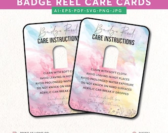 Badge Reel Care Card SVG PNG | Colorful Badge Reel Care Instructions | Badge Reel Packaging Insert | Small Business Care Card