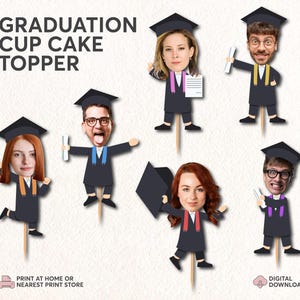 Face Graduation Cupcake Toppers 2025 | Custom Cupcake Grad Decor | Printable Graduation Party Face Custom Photo Cupcake Topper