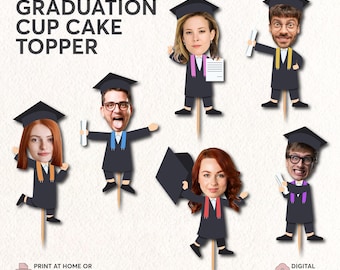 Face Graduation Cupcake Toppers 2025 | Custom Cupcake Grad Decor | Printable Graduation Party Face Custom Photo Cupcake Topper