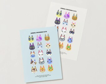 Animal Crossing Cat Villagers Poster Pack, Raymond Ankha Lolly Rosie Bob Tangy ACNH Printable, Cozy Gaming Wall Art, Animal Crossing Cats