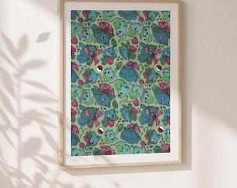 Bulbasaur Evolution Seamless Pattern Digital Download - Bulbasaur Ivysaur Venusaur Printable Poster - Gen 1 Pokemon Digital Paper Wall Art