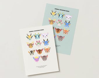 Animal Crossing Deer Poster Digital Download - ACNH Deer Villagers Art Print - Fauna, Diana, Beau, Erik Wall Decor - Cozy Gaming Decor