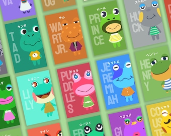 Animal Crossing Frog Villager Poster - Minimalist Cozy Art - Lily, Henry, Jeremiah ACNH Print - Japanese Name Wall Art - Physical A4 Print