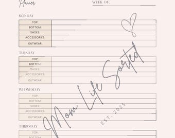 Printable Outfit Planner | Weekly Wardrobe Organizer | Fashion Planning Template | Closet Organizer | Digital Wardrobe Tracker