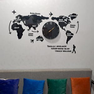 Horloge murale décorative pour salon et bureau, grande carte du monde moderne, décoration murale unique pour la maison et le bureau Pièce d'horlogerie