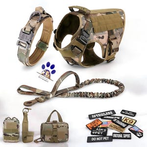 Tactical Dog Harness Set – Military Vest, Leash, Collar and Pouches for Dogs, Training Gear and Accessories