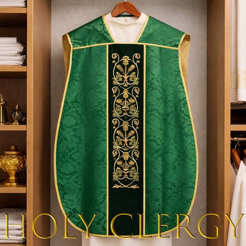 Roman Fiddleback Chasuble Green Damask With Gold Embroidery ...