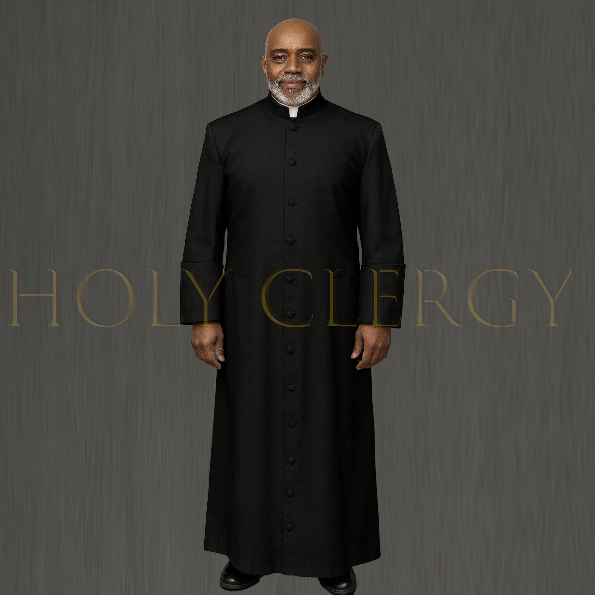 6434 Priest Soutane Roman Cassock Costume Minister Choir With Cincture Black Roman Cassock with Purple Trim & Pellegrina | Custom  main image 4