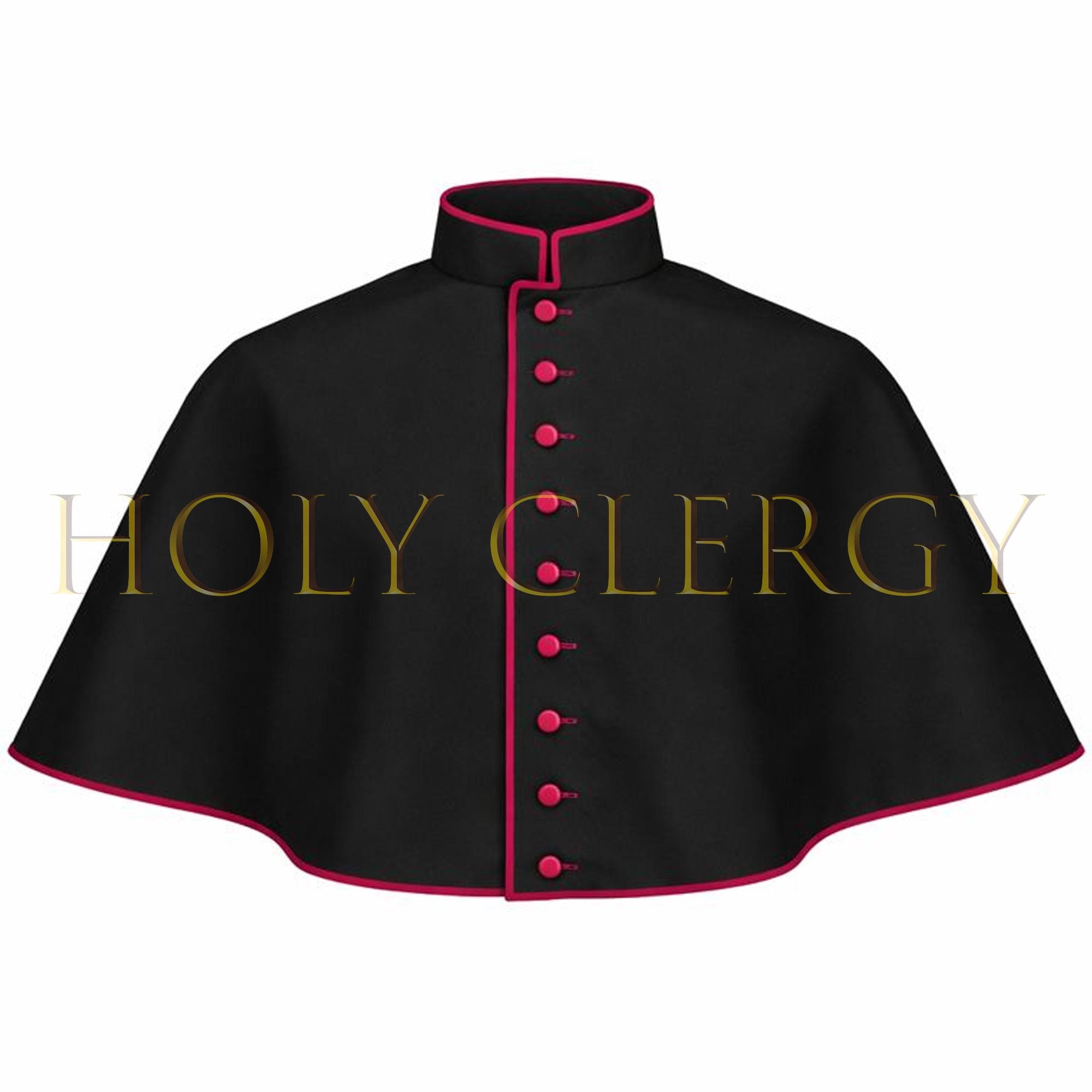 Black Mozzetta With Magenta Piping | Catholic Clergy Hooded Cape