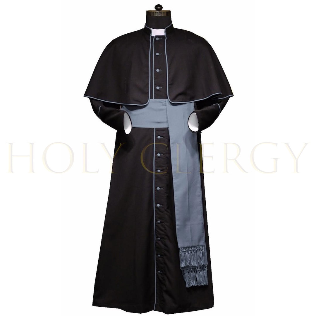 Roman Cassock | Traditional Clergy Robe Black Cassock With Grey Trim ...