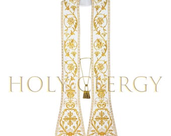 Roman Style Priest Stola Elfenbein Gold Gestickte katholische Gewandung Ausgestelltes Spaten Enden Barocke Klerus Stola mit Fransen