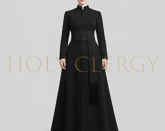 Black Roman Women’s Clergy Cassock – Custom Church Robe with Stand Collar &  Cinture Belt