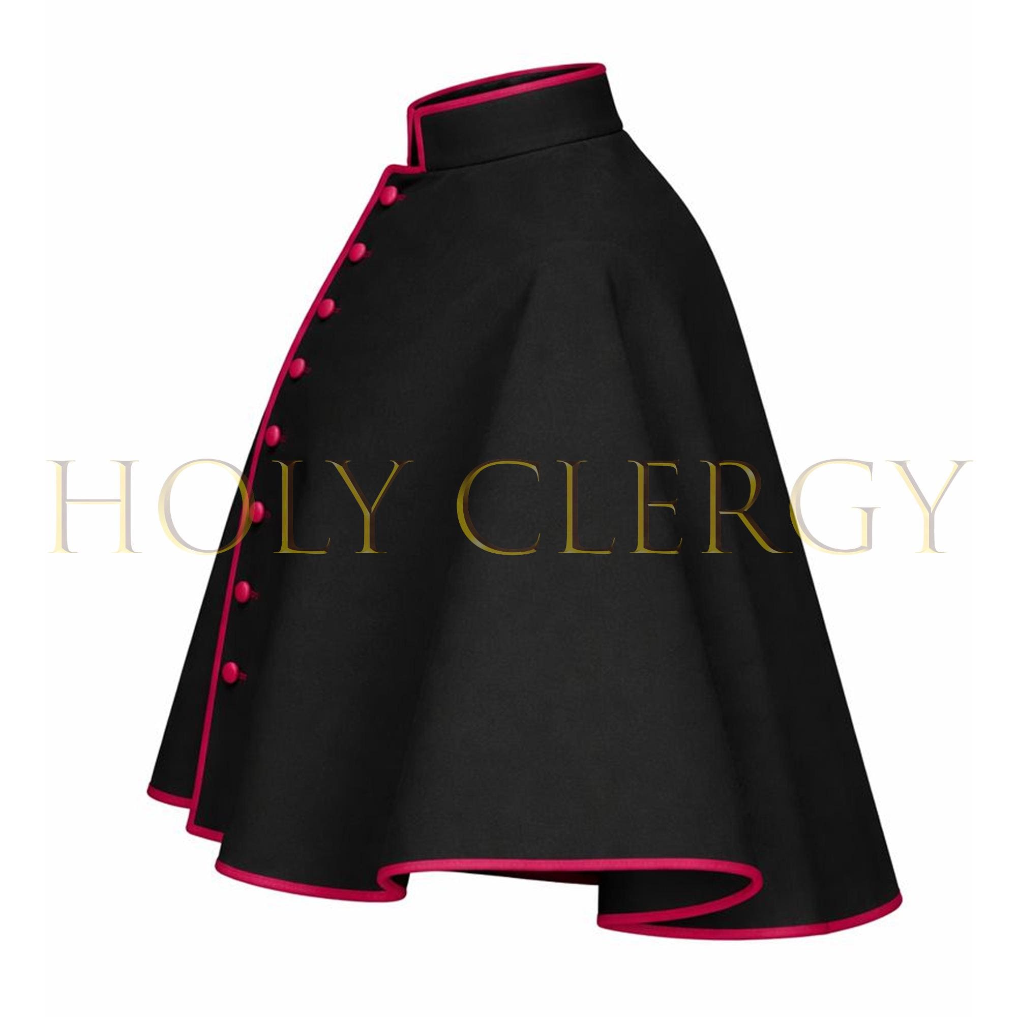 Black Mozzetta With Magenta Piping | Catholic Clergy Hooded Cape