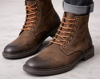 Botines medievales de cuero premium hechos a mano para hombre / Zapatos con cordones marrones y azul marino para trabajo, informal y de noche